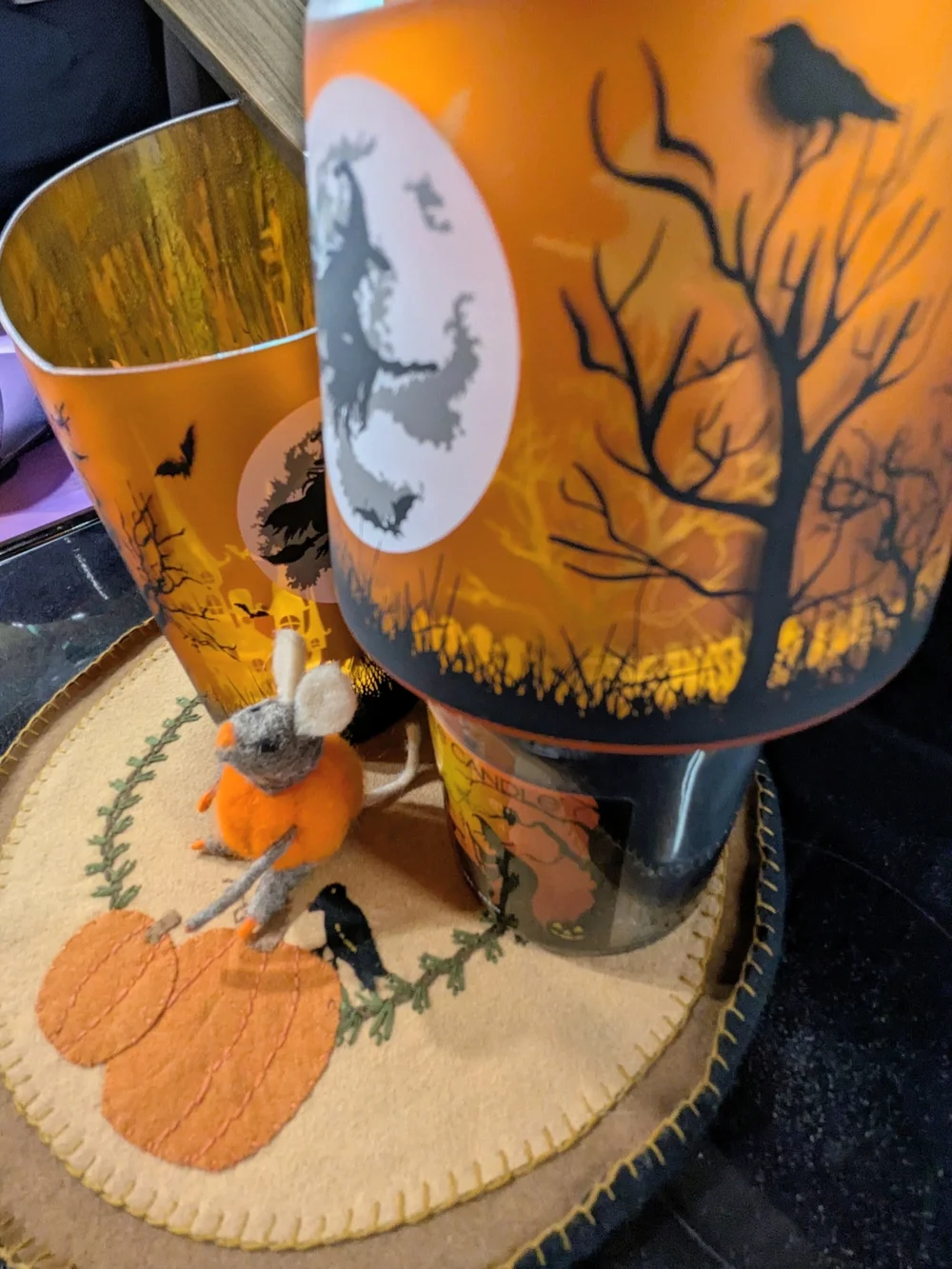 Yankee Candle Orange Halloween Candle Holder Set Witches Moon Jar Shade & Holder